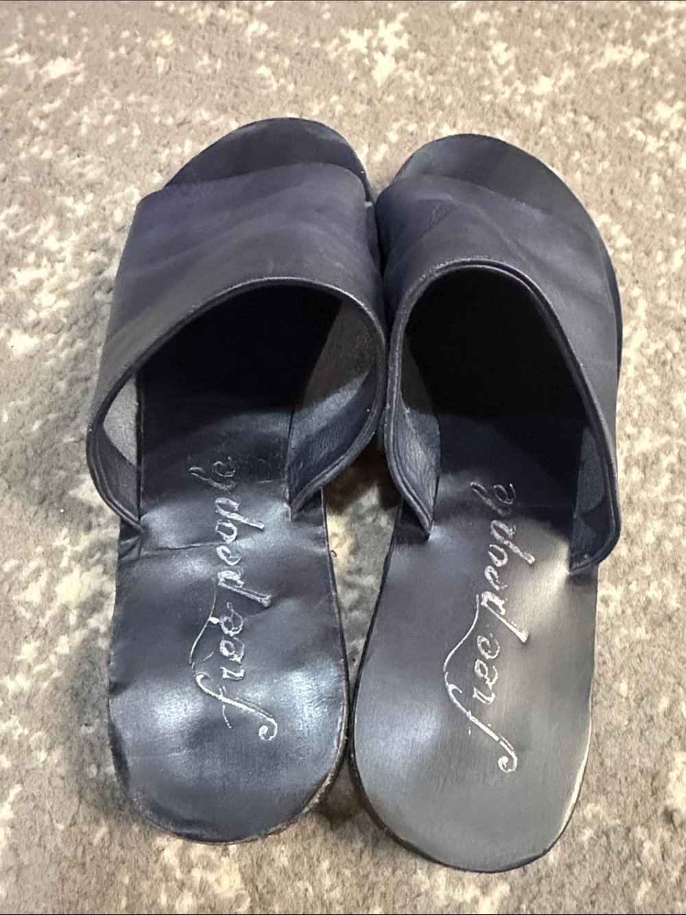 Free People Navy Leather Slide Sandals - Picture 2 of 3
